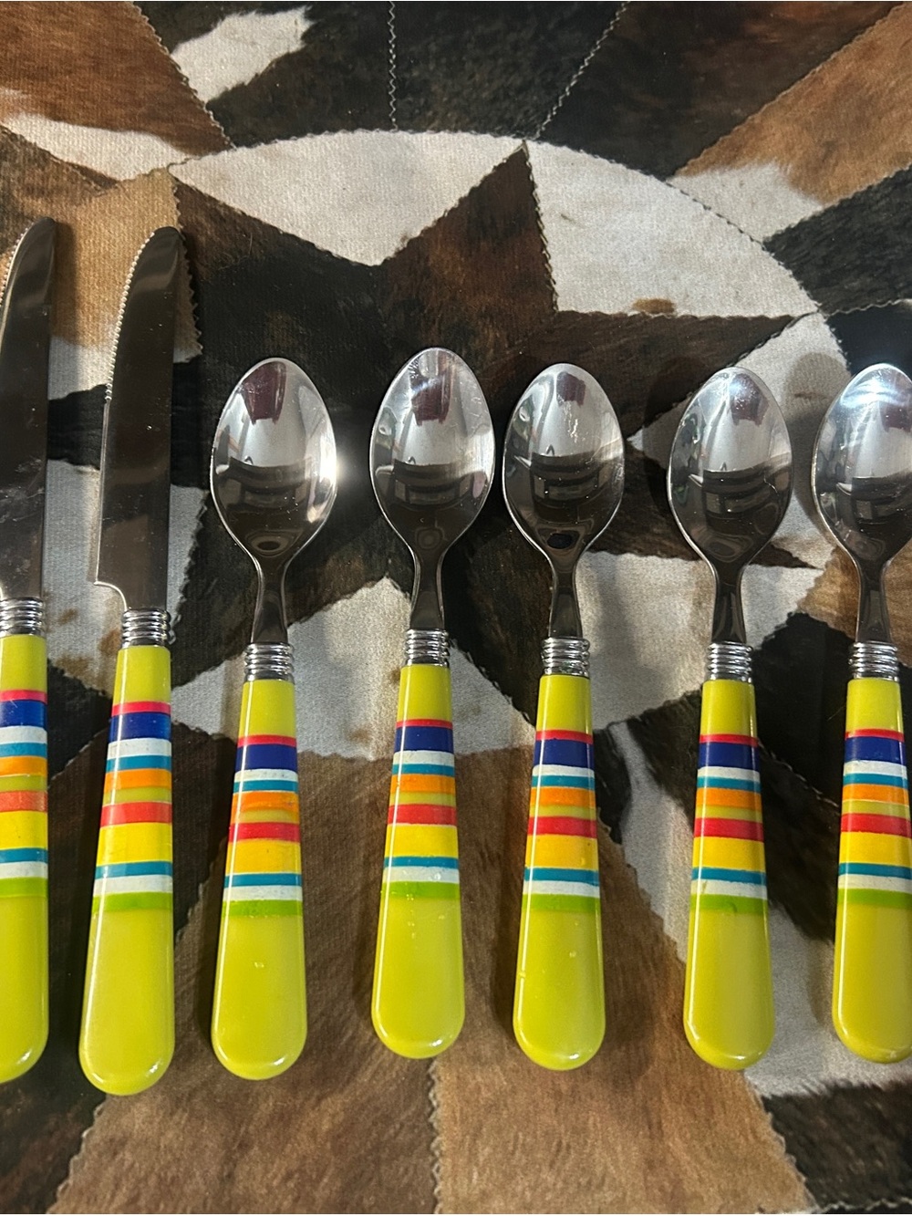 Gibson Pueblo Flatware pieces with Multicolor Bands